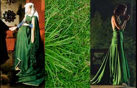 Green Dresses - Renaissance bride, grass stain symbolism, Atonement green dress