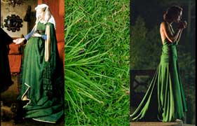 Green Dresses - Renaissance bride, grass stain symbolism, Atonement green dress