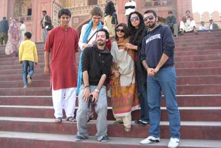 students on steps to the Mosque