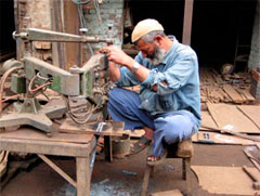 Worker in blue clothes